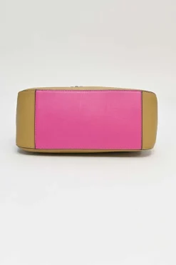 Beige and pink leather Luca Anagram shoulder bag with whipstitched flap