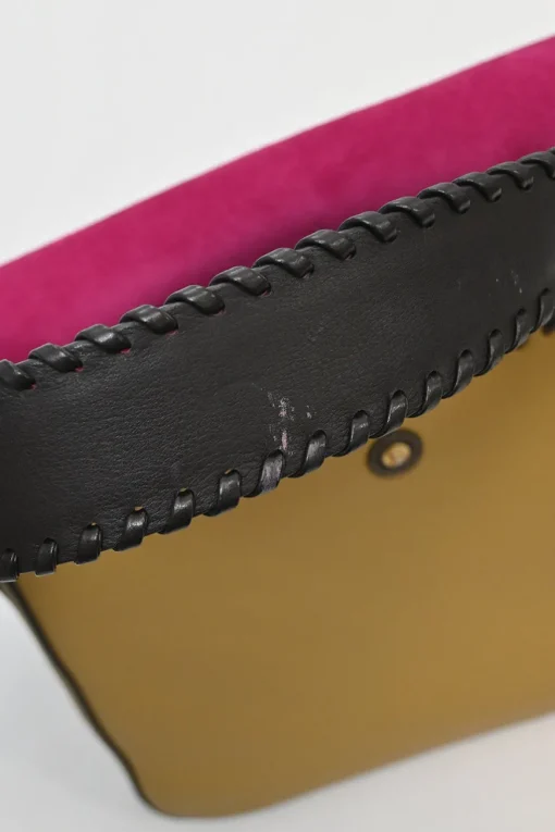 Beige and pink leather Luca Anagram shoulder bag with whipstitched flap