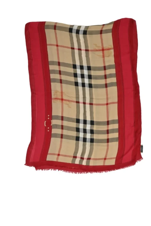 Beige and red modal-cashmere blend Haymarket Check border print foulard