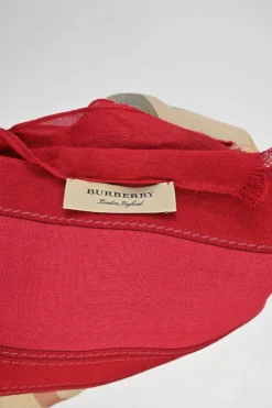 Beige and red modal-cashmere blend Haymarket Check border print foulard