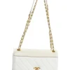 Beige and White Quilted Calfskin Flap Shoulder Bag