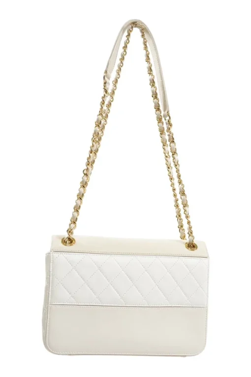 Beige and White Quilted Calfskin Flap Shoulder Bag