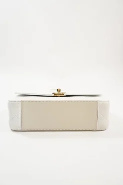 Beige and White Quilted Calfskin Flap Shoulder Bag