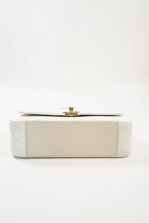 Beige and White Quilted Calfskin Flap Shoulder Bag