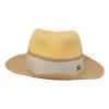 Beige and yellow felt fedora