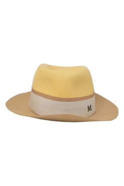 Beige and yellow felt fedora