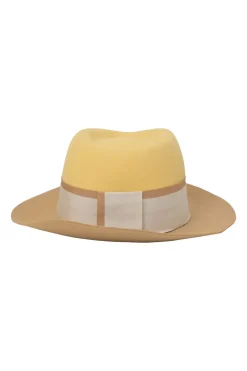 Beige and yellow felt fedora