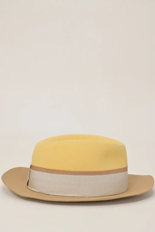 Beige and yellow felt fedora