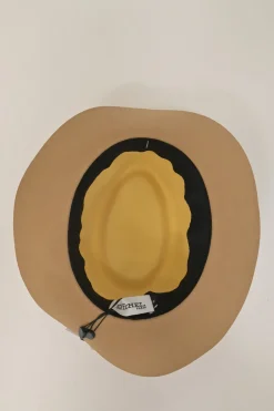 Beige and yellow felt fedora