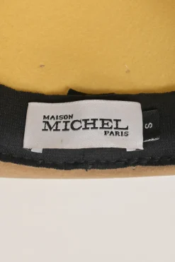 Beige and yellow felt fedora