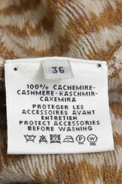 Beige cashmere fully-fashioned pullover intarsia polo neck sweater featuring two-tone houndstooth motif