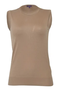 Beige cashmere sleeveless round neck vest