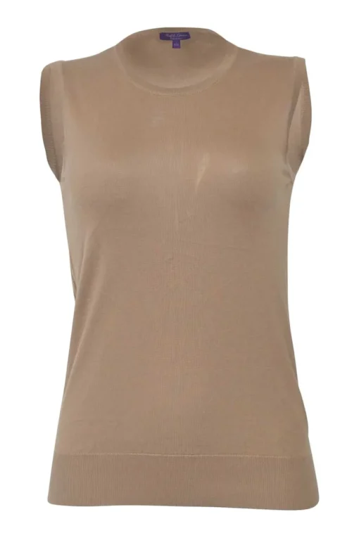 Beige cashmere sleeveless round neck vest