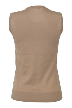 Beige cashmere sleeveless round neck vest