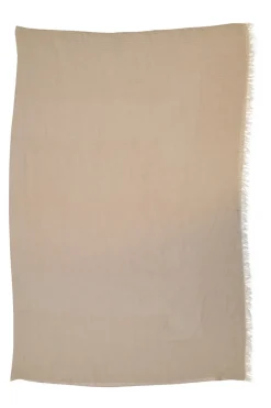 Beige cashmere-silk blend fringe wrap shawl