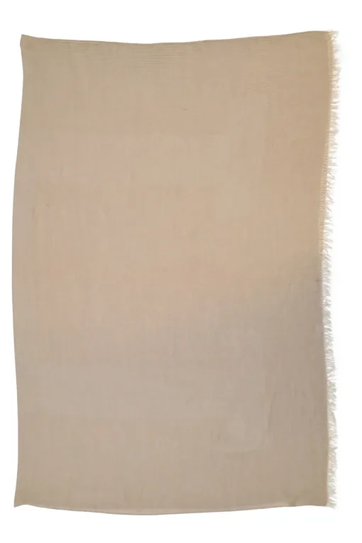 Beige cashmere-silk blend fringe wrap shawl