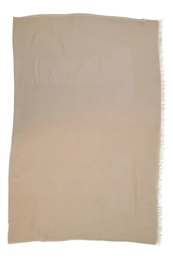 Beige cashmere-silk blend fringe wrap shawl