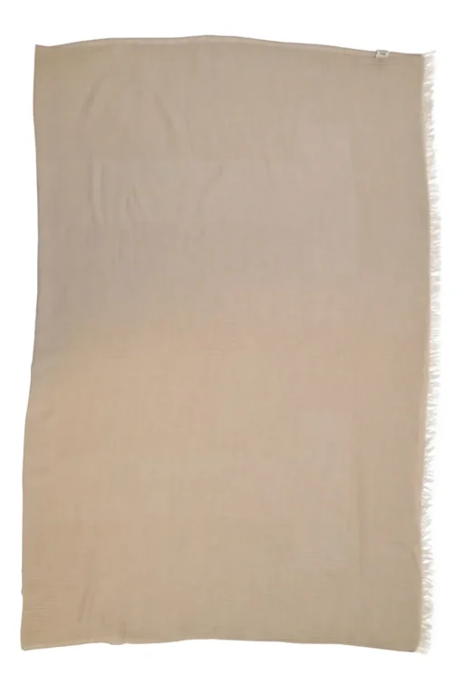 Beige cashmere-silk blend fringe wrap shawl