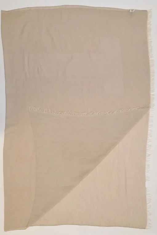 Beige cashmere-silk blend fringe wrap shawl