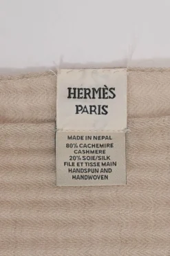 Beige cashmere-silk blend fringe wrap shawl