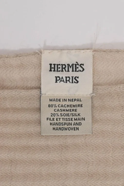 Beige cashmere-silk blend fringe wrap shawl