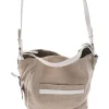 Beige cloth with white leather shoulder strap tote bag