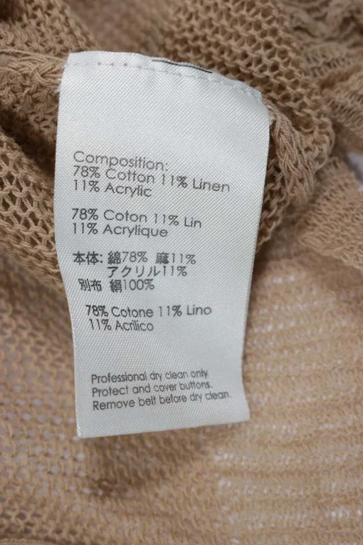 Beige cotton-blend knit belted soft trench coat with tonal woven satin inserts