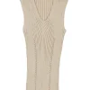 Beige cotton-cashmere blend fully-fashioned rib knit V-neck gilet