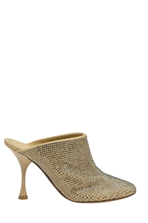 Beige crystal-embellished leather Sparkle Dot sock heeled mules
