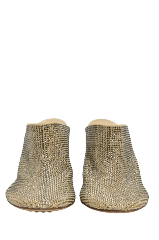 Beige crystal-embellished leather Sparkle Dot sock heeled mules