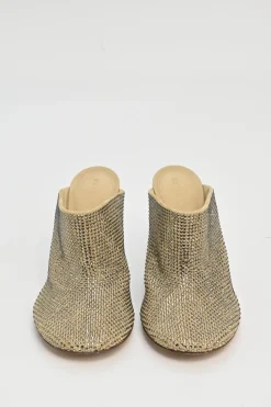 Beige crystal-embellished leather Sparkle Dot sock heeled mules
