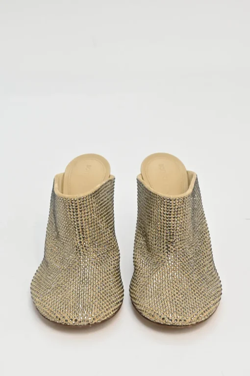 Beige crystal-embellished leather Sparkle Dot sock heeled mules