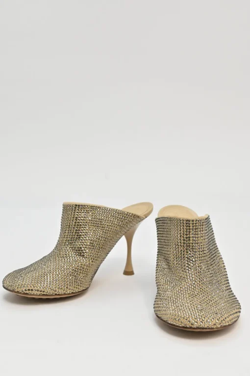 Beige crystal-embellished leather Sparkle Dot sock heeled mules