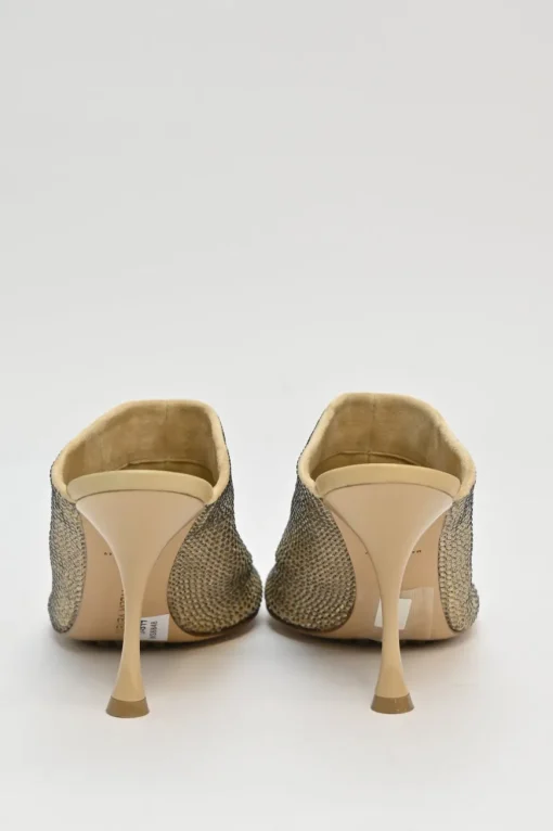 Beige crystal-embellished leather Sparkle Dot sock heeled mules