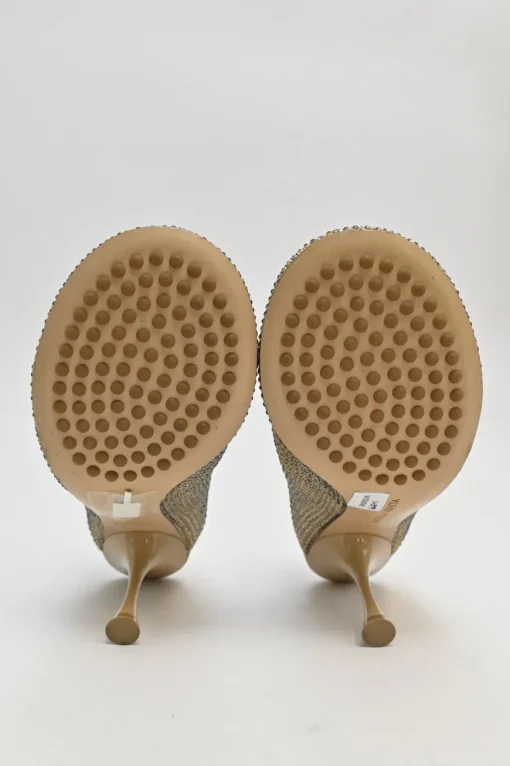 Beige crystal-embellished leather Sparkle Dot sock heeled mules