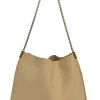 Beige grained leather Suzanne hobo shoulder bag with gold-tone metallic hardware