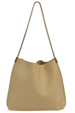 Beige grained leather Suzanne hobo shoulder bag with gold-tone metallic hardware