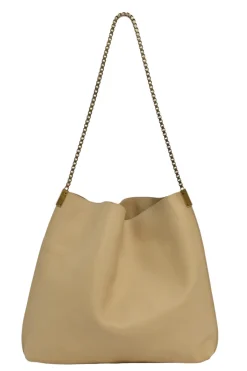 Beige grained leather Suzanne hobo shoulder bag with gold-tone metallic hardware