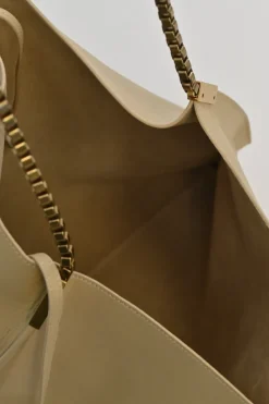 Beige grained leather Suzanne hobo shoulder bag with gold-tone metallic hardware