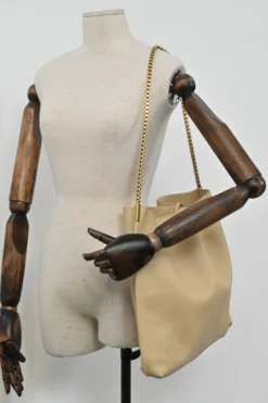 Beige grained leather Suzanne hobo shoulder bag with gold-tone metallic hardware