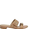 Beige leather Coco Mark turnlock strap slide sandals