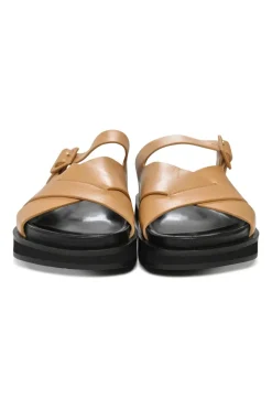 Beige Leather Kate cross-strap sandals