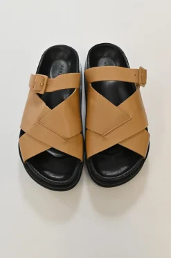 Beige Leather Kate cross-strap sandals