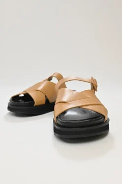 Beige Leather Kate cross-strap sandals