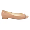 Beige leather open toe ballerina with intertwined chain link