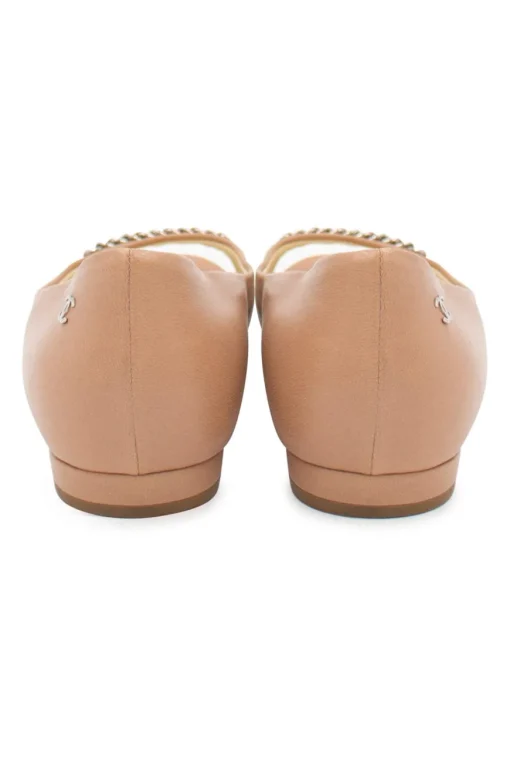 Beige leather open toe ballerina with intertwined chain link