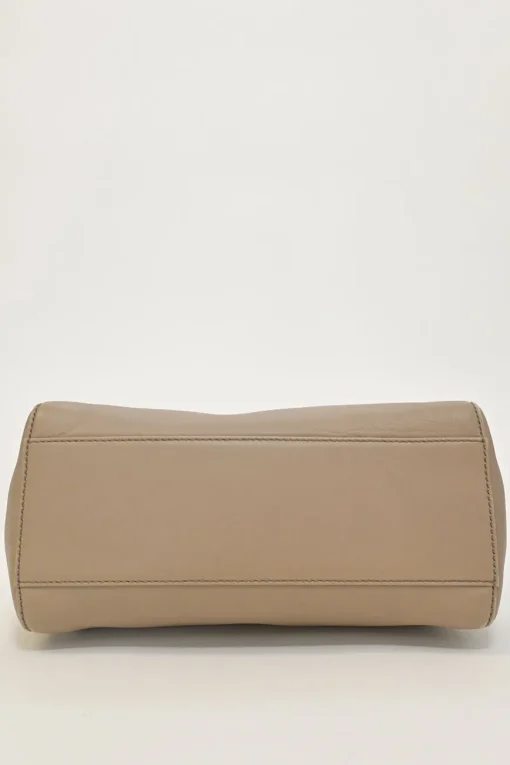 Beige leather Peekaboo satchel with gold-tone metallic hardware and adjustable shoulder strap