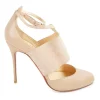 Beige leather Trotter ankle strap D'Orsay pumps with mid-arch suede vamp strap