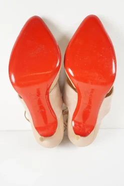Beige leather Trotter ankle strap D'Orsay pumps with mid-arch suede vamp strap