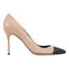Beige leather with pointy toe black perforated and gold leather